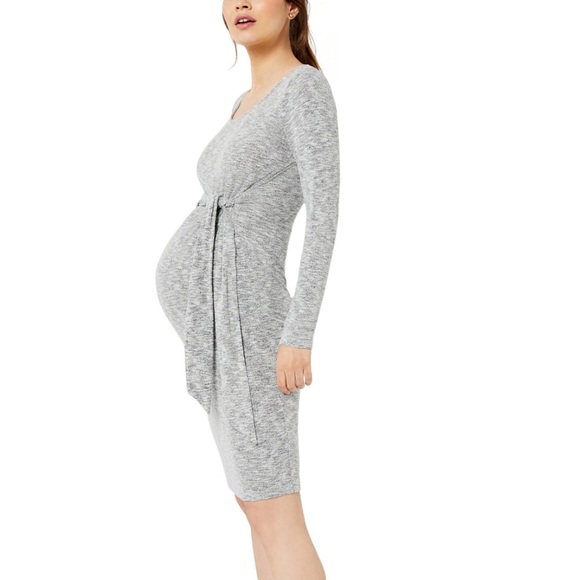 NEW A Pea in the Pod Maternity Tie-Front Dress Heather Gray Size Large NWT - Picture 3 of 14